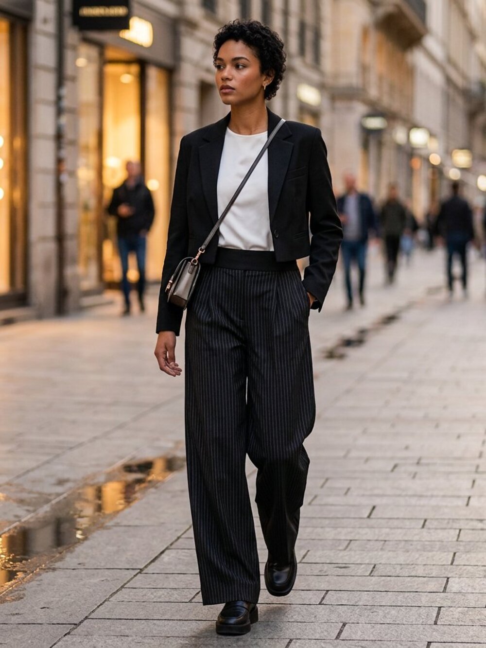 Zara Black Pinstripe High Waist Wide Leg Pants - Size L